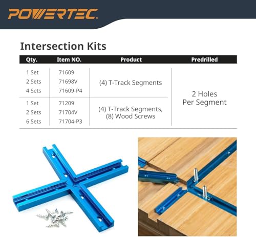 POWERTEC 71371V 24 Inch Double-Cut Profile Universal T-Track with Predrilled Mounting Holes, 4 PK, T Track for Woodworking Jigs and Fixtures, Drill Press Table, Router Table, Workbench - size: 24" T track, 4PK