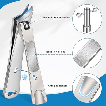 Toenail Clippers for Seniors Thick Toenails, Large Nail Clippers for Men Thick Nails with Catcher, Sharp Fingernail Clipper with Safety Lock Heavy Duty Slanted Nail Cutter Gifts for Men Women Adults - style: Silver Slanted Nail Clippers Set