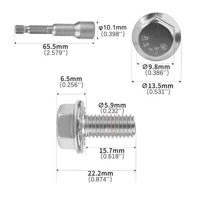 M6x16mm Serrated Flanged Hex Head Screws Bolts 25pcs HS/JXLS-10 | 304 Stainless Steel, External Hex Machine Screws, Equipped with Hex Sleeve, for Construction, for Automotive, for Industrial - size: M6x16mm