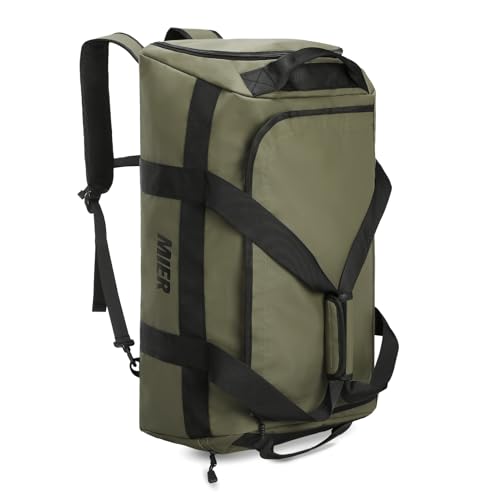 MIER Men's 60L Gym Duffle Bag Large Weekender Travel Duffel Backpack, Green | Spacious Shoe Compartment; Convertible Duffel with Back Pack Straps; Heavy-Duty & Water-Resistant; Traveling Overnight Gear - color: Green