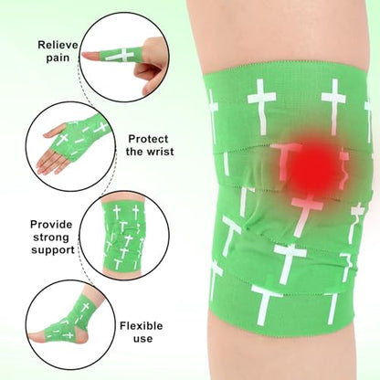 MiniInflat 2 Pcs Christian Cross Athletic Tape Sports Tape 2in x 23ft Religion Jesus Wrist Wrap for Soccer Football Baseball, Gift for Graduation Teacher Nurses Week Pentecost(Green,Crosses) - color: Green, style: Cross