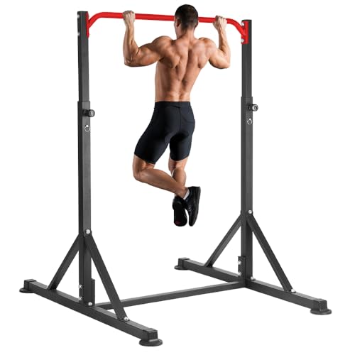 Pull Up Station, Power Tower Adjustable Pullup Bar Free Standing, Heavy Duty Multifunction Strength Training Pull Up Bar, Gym Workout Fitness Equipment Chin up Bar for Home Outdoor, 440LBS Capacity - color: Red