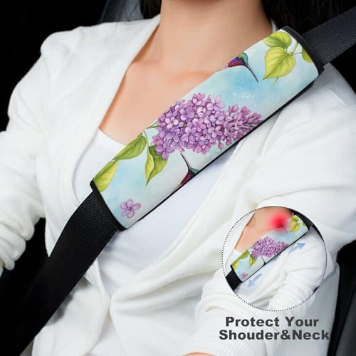 Soft Padded Car Seat Belt Pad for Elderly Support, Stroller Pushchair High Chair, 2 Pack Hummingbird Flower Floral Shoulder Harness Cover Anti-Slip Pad - color: Pattern 851