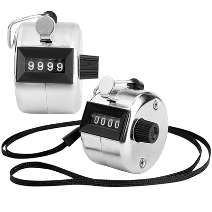 2 Pack Hand Tally Counter, 4-Digit Metal Mechanical Clicker | Battery-free manual counters with lanyards for people counting, lap tracking, golf, coaching, classrooms, inventory & events.