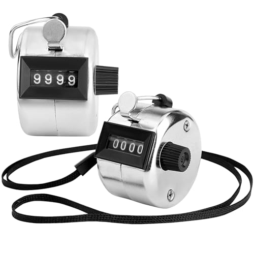2 Pack Hand Tally Counter, 4-Digit Metal Mechanical Clicker | Battery-free manual counters with lanyards for people counting, lap tracking, golf, coaching, classrooms, inventory & events.
