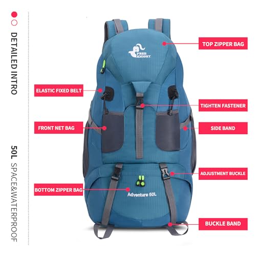 Bseash 50L Hiking Backpack, Water Resistant Lightweight Outdoor Sport Daypack Travel Bag for Camping Climbing Skiing Cycling (Blue Green - With Shoe Compartment) - color: Blue Green - With Shoe Compartment