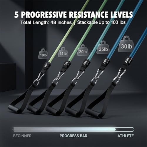 VEICK Resistance Bands with Handles, Ankle Straps, Door Anchor | Accredited Lab Certified, 100% Natural Latex, Cushioned Handles, Versatile for Yoga, Pilates, Strength, Home Gym - color: Blue 100LBS