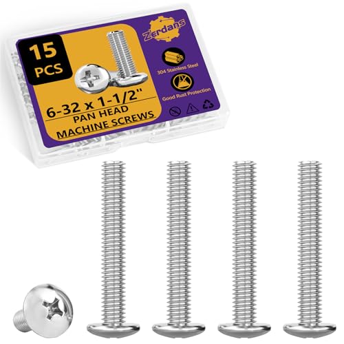 15Pcs 6-32x1-1/2 Pan Head Machine Screws Kit 304 SS for Outlet | Phillips Full Thread For Electrical Outlet Switch plate, Cabinet & Drawer, Anti-Rust & Anti-Corrosion, Organizer Box Included - size: 6-32 x 1-1/2