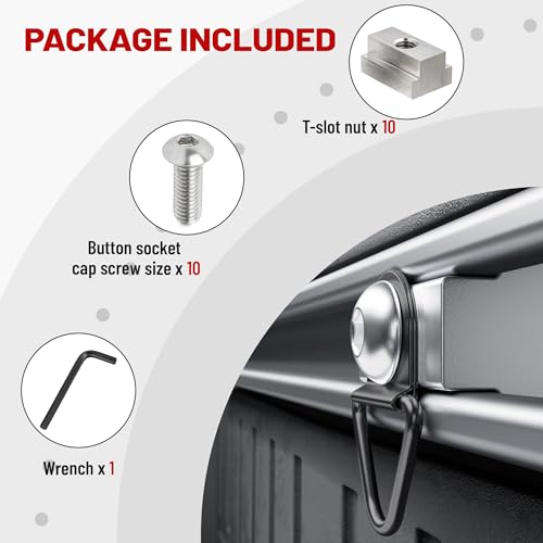 RED WOLF Thread 3/8"-16 T-Slot Nut Button Socket Cap Screw 10 Pack for Toyota Tundra Tacoma Pickup Truck Cargo Bed Rail Deck Cleat Rack Trail 304 Stainless Steel Tie Down w/Wrench