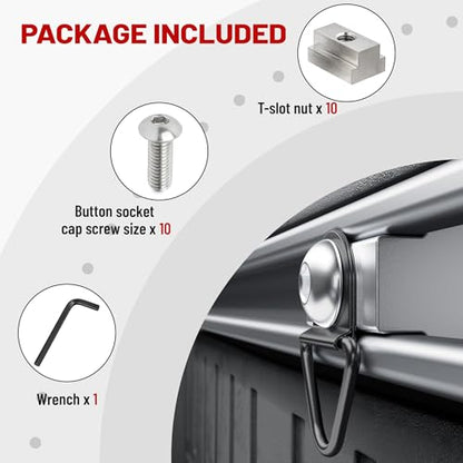 RED WOLF Thread 3/8"-16 T-Slot Nut Button Socket Cap Screw 10 Pack for Toyota Tundra Tacoma Pickup Truck Cargo Bed Rail Deck Cleat Rack Trail 304 Stainless Steel Tie Down w/Wrench