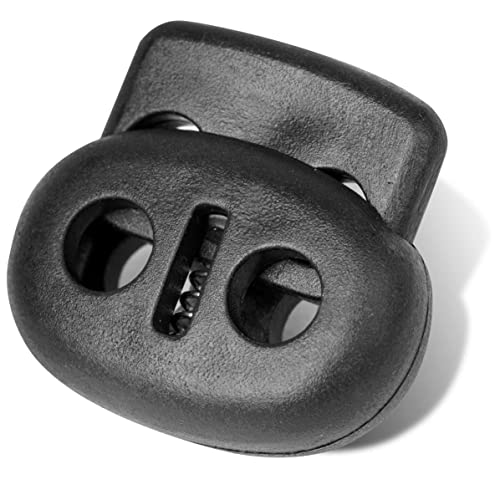 AXEN Plastic Cord Locks, Fastener Toggles for Shoelaces, Drawstrings, Paracord, Bags, Clothing, and More - color: Black Double Holes