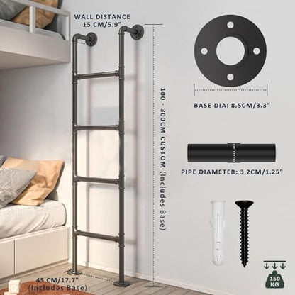 100-300cm Wall Mounted Metal Step Ladder for Attic Bunk Bed Height Entrance Egress Ladder, Basement Window Well Egress Ladder with Kit, Load 150 Kg/330 Lbs(190cm/75in) - size: 190cm/75in
