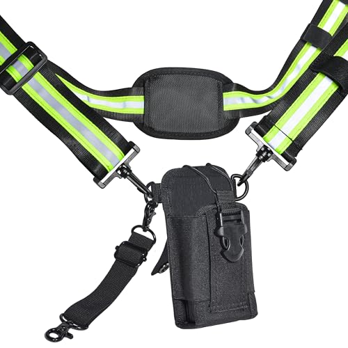 HYS MOLLE Radio Pouch, Universal Walkie Talkie Holster for Duty Belt & Vest | Adjustable Reflective Shoulder Strap W/Padded Non-Slip, Anti-Sway Strap, Hands-Free Tactical Handheld Radio Holder - color: Black