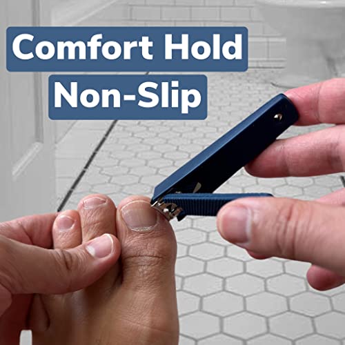 2 Comfort Hold Navy Large Nail Clippers Non-Slip Sure Grip Clipping Removable Catcher Toenails Fingernails Cutter Ultra Sharp Trimmer Stainless Steel Men Women Arthritis Unsteady Hands - size: 2