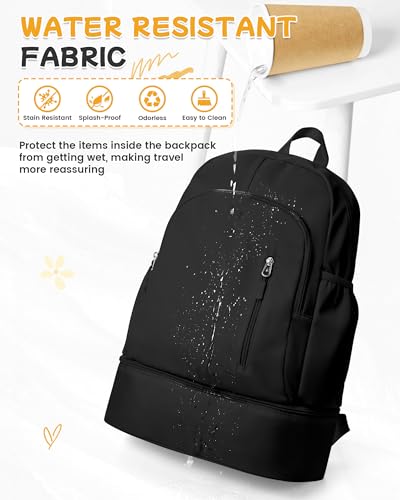 BJLFS Small Black Gym Backpack for Women Men, Waterproof Gym Track Bag with Expandable Shoe Compartment, Lightweight Mini Casual Daypack Sports Back Pack for Travel Hiking Dance Yoga Fitness Track - color: Black
