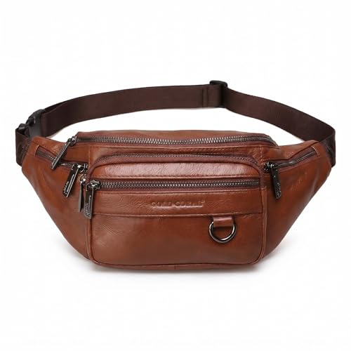 Genuine Leather Waist Pack for Men, Large Belt Bag with Adjustable Strap up to 47.2 Inches (New Brown) - color: New Brown