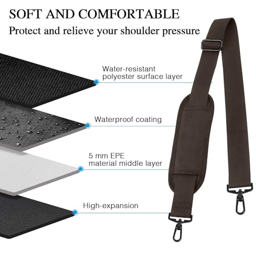 Taygeer Brown Bag Strap, 52" Universal Replacement Laptop Shoulder Strap | Adjustable Belt with Hook, Breathable Non-Slip Pad, Fits Luggage Canvas Tool Satchel Makeup Handbag Gym Duffle Bag Briefcase - color: A-brown