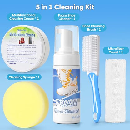 2PCS Shoe Cleaner,Portable Shoe Cleaning Kit for Travel,Business Trips,Gym | Deep Cleaning Shoe Sole Cleaner,13.1 OZ Foam Sneaker Cleaning Kit with Brush Towel Sponge,Sneakers Cleaner for White Shoes