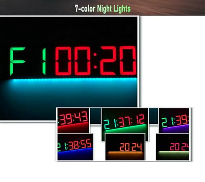 26'' Huge Clock (5.3'' Digits), Gym Timer, Home Gym Clock, Interval Workout Timer, with 8 Alarms, 7-Color Night Lights, for HIIT/Tabata/EMOM/FGB/Boxing (Green)