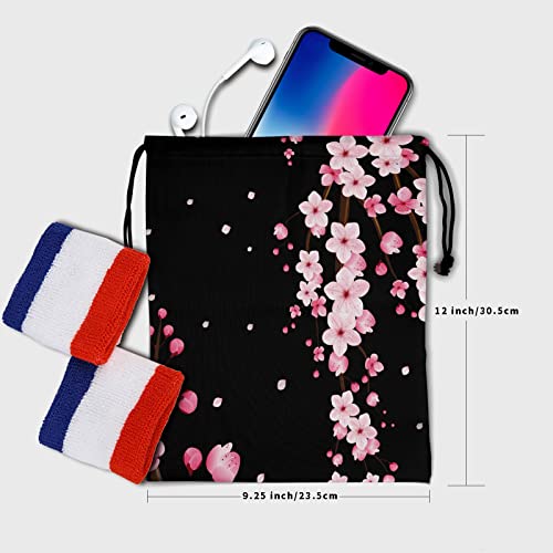 Gymnastics Grip Bag for Gymnasts Gymnastic Drawstring Bag Gym Athlete Bag - color: Black Pink Cherry Blossom, size: 9.25" x 12" (Pack of 1)