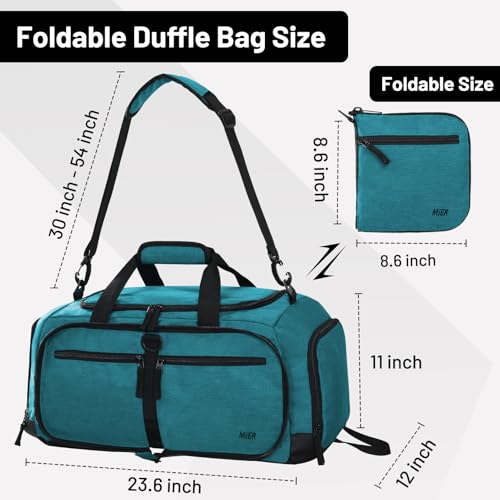 MIER Packable Travel Duffle Bag with Shoe Compartment, 50L, Teal | Foldable Weekender Duffel; Multi-Pockets; Adjustable Shoulder Strap; Luggage Sleeve; Travel, Sports, Camping, Gym - color: Teal, size: 50L