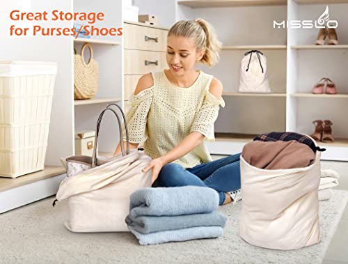MISSLO Cotton Breathable Dust-proof Drawstring Storage Pouch Bag (Pack 3 L) - size: L