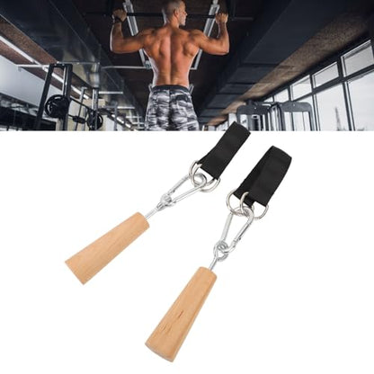 Wooden Pull Up Grips with Hanging Straps, Beech Wood and Iron Handles for Rock Climbing Holds Training Arm Forearm Wrist Strength Training Portable Fitness Equipment