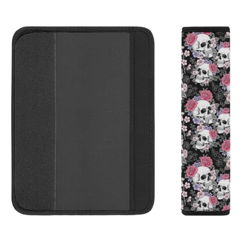 2 Piece Universal Soft and Comfortable Seat Belt Shoulder Pad for Kids, Most Cars, Gothic Skull Flowers Seat Belt Covers Cushion, Neck and Shoulder Support - color: Pattern 150