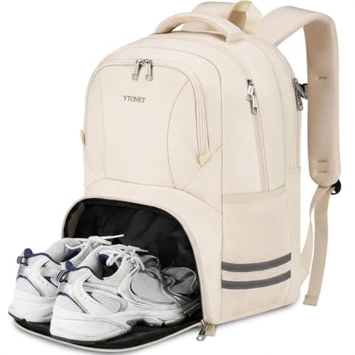 Ytonet Gym Backpack for Women Men, Travel Backpack with Shoe Compartment | Sport Water Resistant Carry-On Bag Fits 15.6-Inch Laptop for Camping Workouts Hiking College Beige - color: Beige, size: 15.6 inch