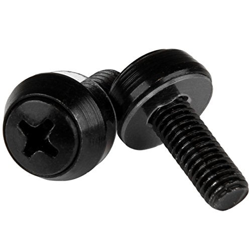StarTech 100-Pack M6 12mm Rack Mounting Screws, 19in/10in, Black, TAA | Steel, For server racks cabinets enclosures, Washers reduce finish damage, GSA Schedule - color: Black, size: 100-pack, style: Screw only