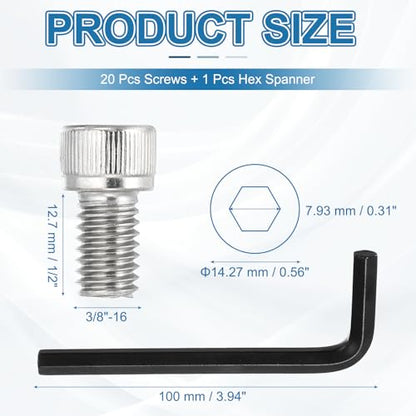 PATIKIL 3/8"-16 x 1/2" Socket Head Screws Cap Bolt, 10Pcs 304 Stainless Steel Hexagon Socket Screws with Hex Wrenches Full Thread for Road Bicycle Mountain Bike Auto, Silver/Black - color: Silver/Black, size: 3/8"-16 x 1/2"