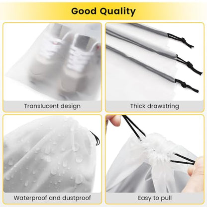 Vorspack Shoe Bags for Travel, 6 Pcs, Transparent, Drawstring, Large | Clear, Shoe Organizer, With Rope, Travel Essentials, For Men Women