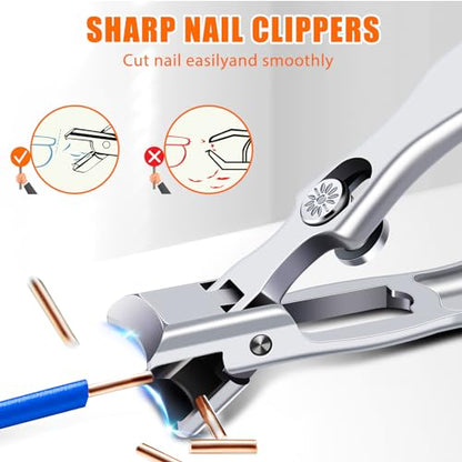 Nail Clippers for Men Thick Nails with Catcher, Heavy Duty Toenail Clippers for Seniors with Safety Lock & Wide Opening, Large Sharp Fingernail Clipper No Splash Nail Cutter Gifts for Men Women Adults - style: Silver Nail Clippers with Catcher