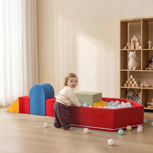 Zedachica 8-Piece Soft Foam Climbing Blocks for Crawling Climbing and Sliding,Toddler Climbing Toys Indoor,Foam Play Gym,Modular Play Set for 2+ Years,Classic - color: Red