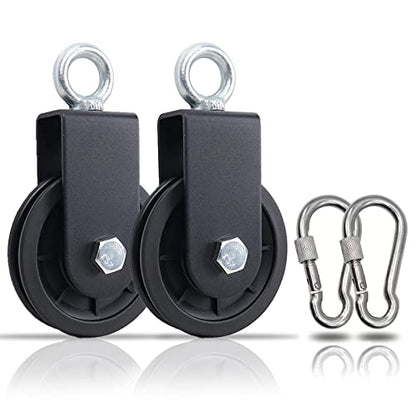 SERTT Gym Pulley System, Fitness Swivel Pulley Wheel with Hanging Strap Carabiner, Swivel Pulley Block for DIY Home LAT Pulldown and Lift Cable Machine - color: 2 PCS