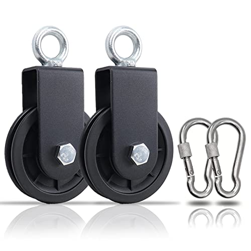 SERTT Gym Pulley System, Fitness Swivel Pulley Wheel with Hanging Strap Carabiner, Swivel Pulley Block for DIY Home LAT Pulldown and Lift Cable Machine - color: 2 PCS