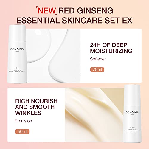 Donginbi Red Ginseng Essential Skin Care Set | Korean Skin Care Gift Set | Firming Moisturizer(1.69 fl oz) | Hydrating Toner(2.37 fl oz) | Essence(2.37 fl oz) | Pore Cleaner(1.69 fl oz) | Glass Skin