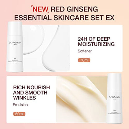 Donginbi Red Ginseng Essential Skin Care Set | Korean Skin Care Gift Set | Firming Moisturizer(1.69 fl oz) | Hydrating Toner(2.37 fl oz) | Essence(2.37 fl oz) | Pore Cleaner(1.69 fl oz) | Glass Skin