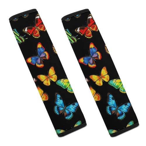 2 Pack Breathable Car Seat Straps Shoulder Pads for Adults and Children, All Vehicles, Beautiful Butterfly Colorful Harness Pads Strap, Pressure Relief - color: Pattern 542