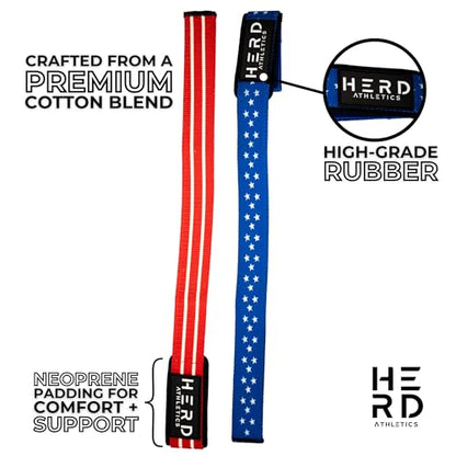 Lifting Wrist Straps – 23" Length x 1.5" Width – Padded Neoprene Cotton Straps for Weightlifting, Powerlifting, Functional Training, Strength Training & Deadlifts – Heavy Duty Grip Support - color: Americana