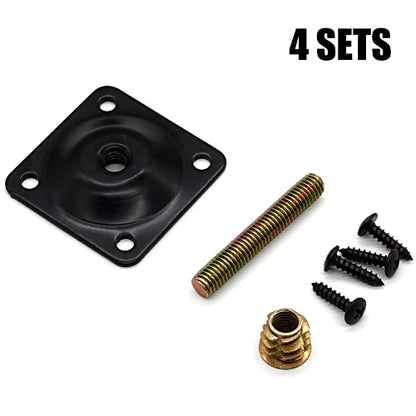 Litoexpe 4 Sets Mounting Plates for Furniture Legs, M8 Furniture Couch Legs Attachment Plates ith Hanger Bolts Screws for Furniture Sofa Couches Seats