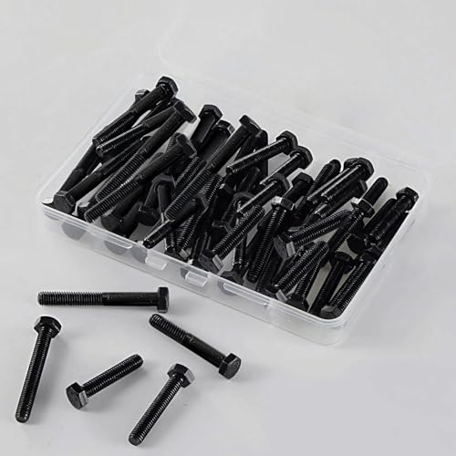 M6-1.0 Hex Head Screw Bolts - 30/35/40/45/50mm Length Kit, 12.9 Grade Alloy Steel, Hexagon Head Bolts, Black Oxide Finish, Full Thread,Quantity 50-Piece Set - size: 12.9-Hex-M6-30-50mm
