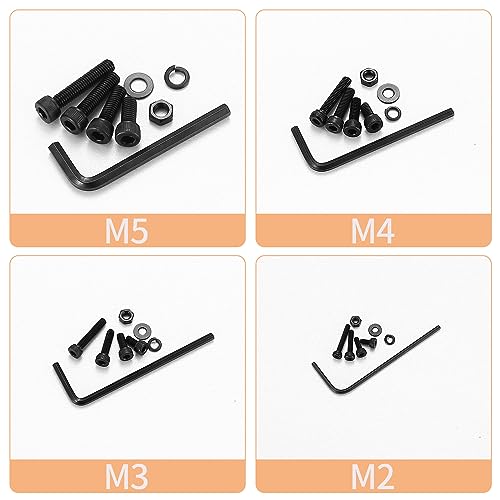1680 Pcs M2 M3 M4 M5 Metric Hex Head Bolts and Nuts and Washers Set, Hex Socket Head Cap Screws Bolts and Nuts and Washers Assortment Kit, Black Machine Screws Set | Machine Bolt Nut Washer Assortment Kit Hardware Fastener