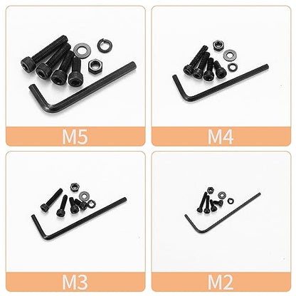1680 Pcs M2 M3 M4 M5 Metric Hex Head Bolts and Nuts and Washers Set, Hex Socket Head Cap Screws Bolts and Nuts and Washers Assortment Kit, Black Machine Screws Set | Machine Bolt Nut Washer Assortment Kit Hardware Fastener