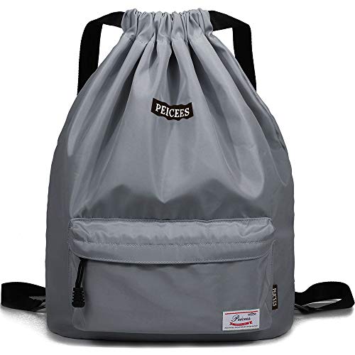 Peicees Waterproof Drawstring Sport Bag Lightweight Sackpack Backpack for Men and Women | Waterproof - color: A_gray
