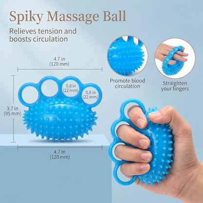 Hand Exercise Ball Set of 2, Finger Therapy Balls for Grip Strengthening, Stress Relief Squeeze Balls for Adults, 4-Ring Design Hand Strengthener for Flexibility and Muscle Recovery, 10lb Resistance