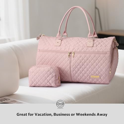 STOVER Women’s Convertible Garment Duffel Bag for Travel – 2-in-1 Carry-On Weekender/Overnight Tote - Wrinkle-Free Dresses, Suits & Clothes + Shoe Compartment & Bonus Toiletry Bag (Blush Pink) - color: Blush Pink