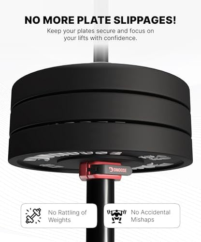 DMoose Fitness Barbell Clips 2 Inch (Pair) - Quick Release Olympic Barbell Clamps & Collars with Anti Slip TPR Grip for Secure Weightlifting and Powerlifting - Weight Clips for Bars at Home or Gym - color: Red, style: Magnetic