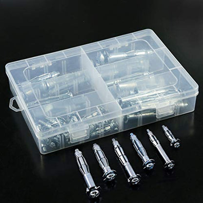 42-Pcs 6 Sizes Heavy Duty Zinc Plated Steel Molly Bolt Hollow Drive Hollow Wall Anchor Screws Assortment Kit for Drywall Sheetrock