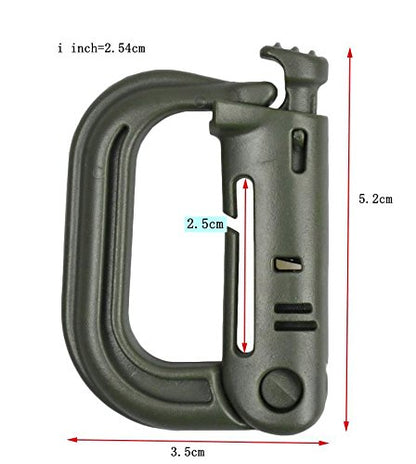 Jadedragon Multipurpose Tactical 360 Rotation D-Ring Clips/Locking Carabiner/Hydration Tube Clips/Elastic String Strap Management Tool for MOLLE Webbing Attachment Backpacks - color: LC-Green